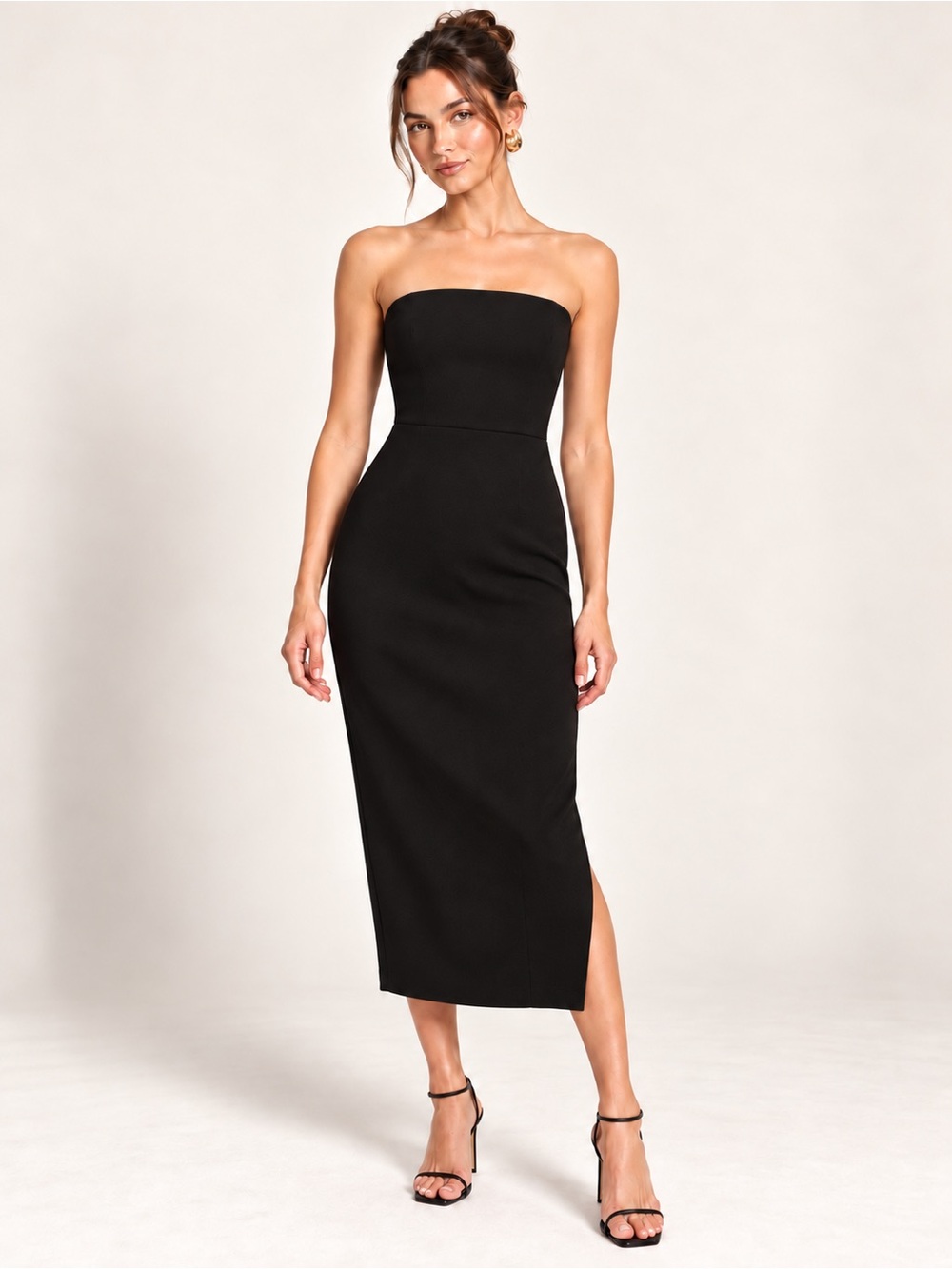 NBD Womens S Black Strapless Midi Dress Side Ties Bodycon Cocktail Party Evening